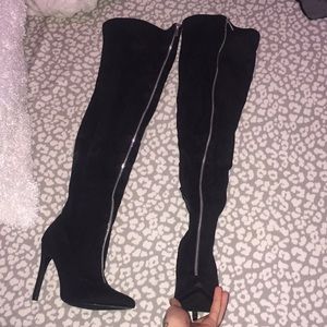 Thigh high suede heels